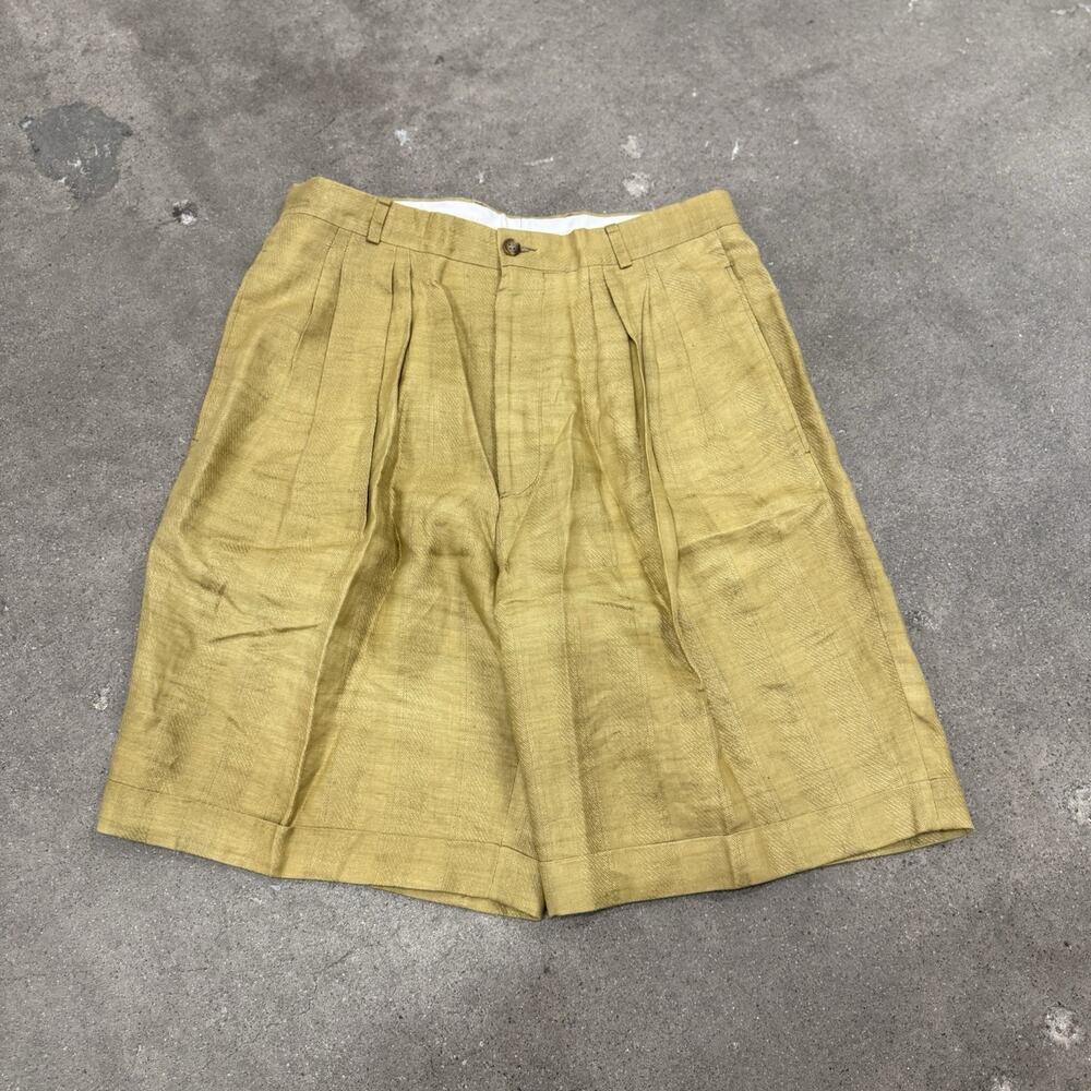Vintage 80s Vivaldi Italy Linen Pleated Wide Leg Shorts Mens 31(Tag 34)